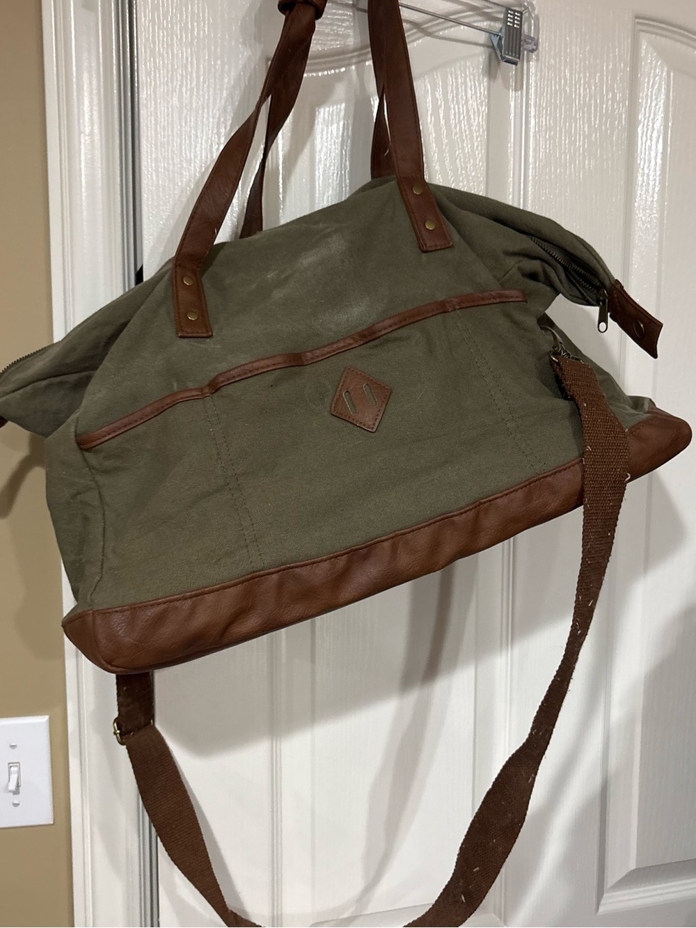 Merona Olive Canvas Duffel Bag with Brown Trim